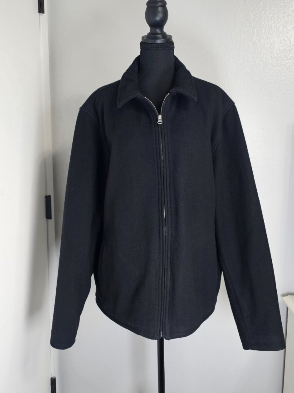 Vintage GAP Wool Blend Winter Quilted Line Jacket Coat Black Full Zip Size Large - Picture 2 of 7